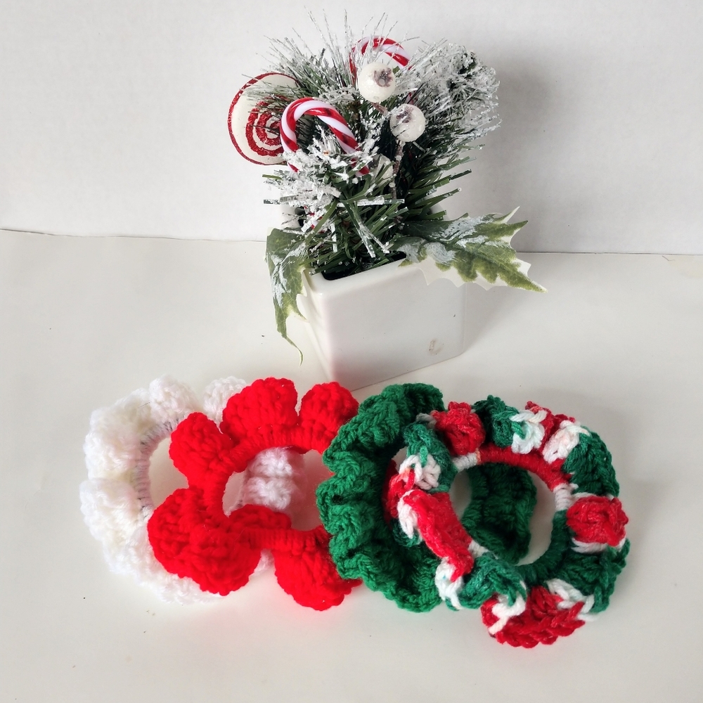 Hair Scrunchies Accessories  Hand Crafted Holiday Red White Green Christmas